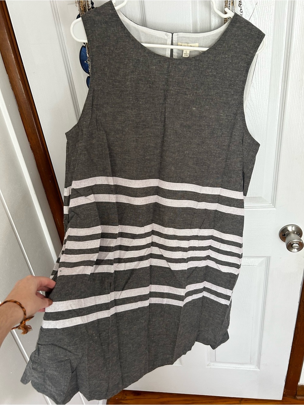 Sleeveless Gray Stripe Shift Dress